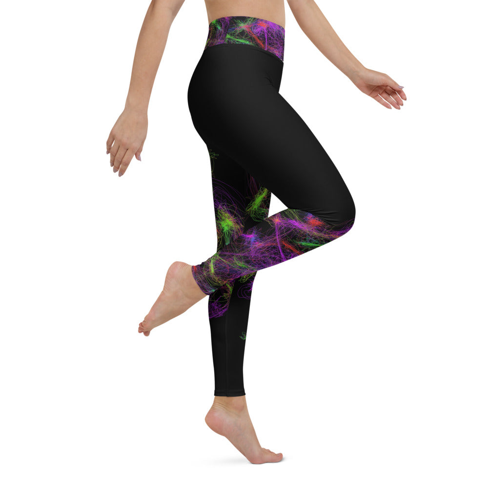 Gym Wear Leggings-Neon Art on Black. Streetwear Leggings. Yoga Pants. WickedYo.